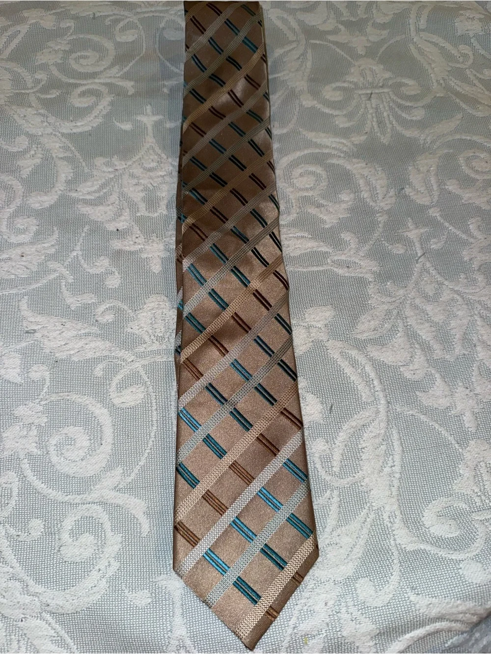 BCBG Brown Tie with Teal and Dark Brown Windowpane